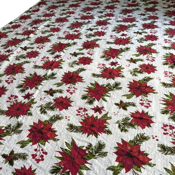 Twig & Twine festive Christmas tablecloth large rectangle red poinsettia cotton - Picture 7 of 9